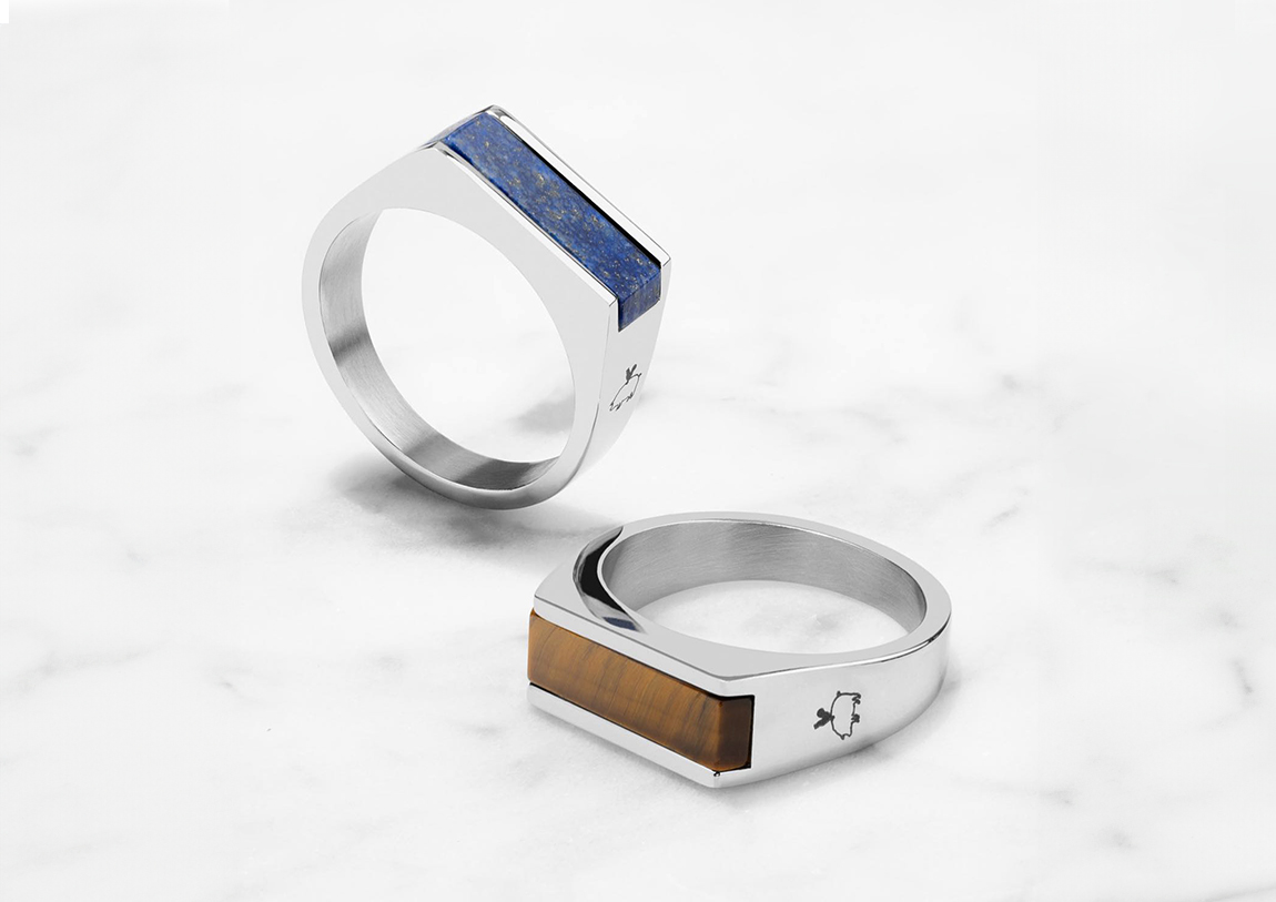 Pig&Hen - Signet ring - Silver with Lapis and Tiger Eye